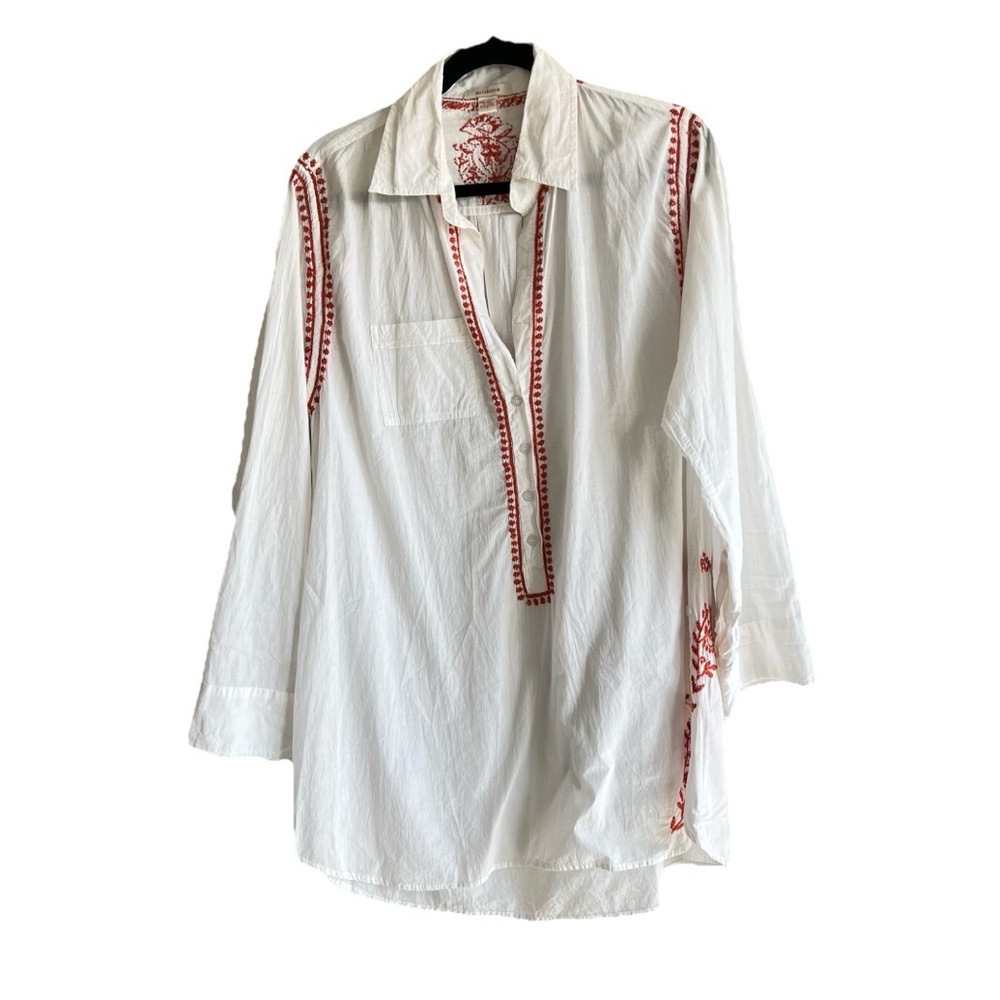 Sundance Gauzy Tunic Top Womens White Red Embroidery Boho Gauzy Size Large